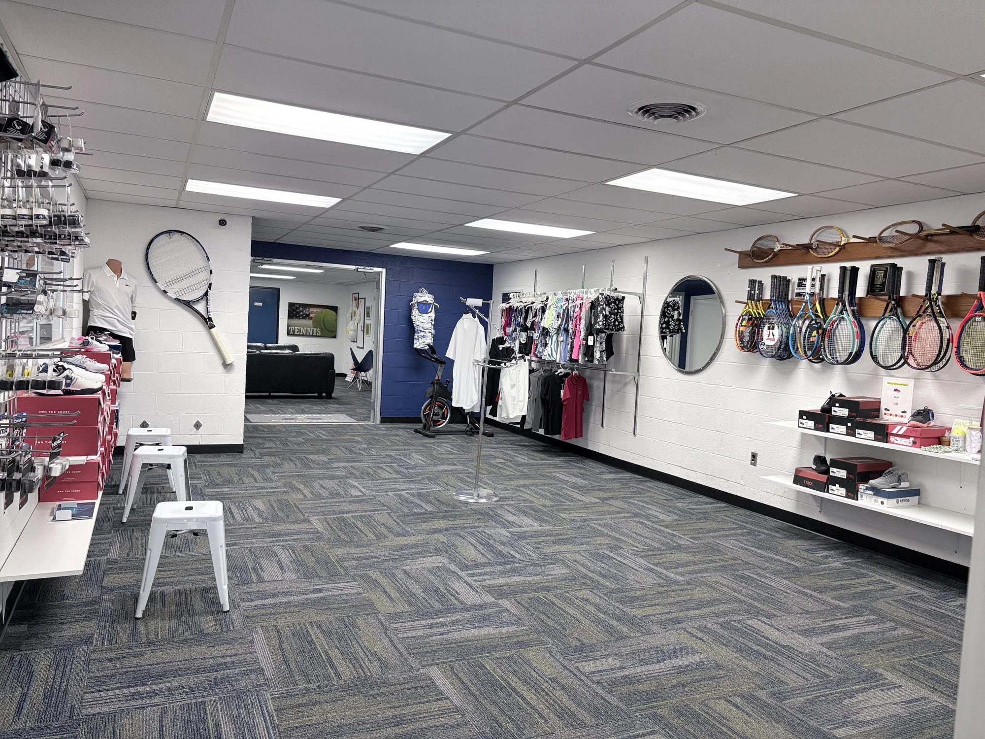 Racquets and apparel in the pro shop